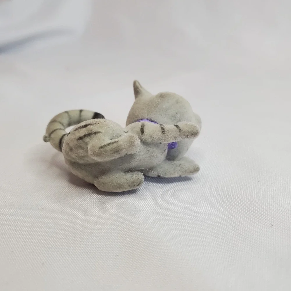 Small Flocked Striped Grey‎ Cat Figure Toy